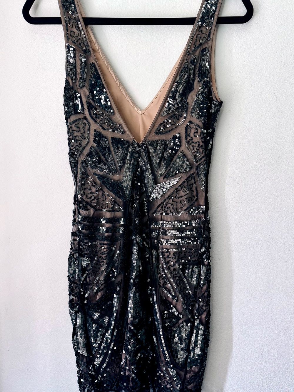 Vintage Bebe Black Sequin V-Neck Cocktail Mini Dress Size S XS - Picture 2 of 14